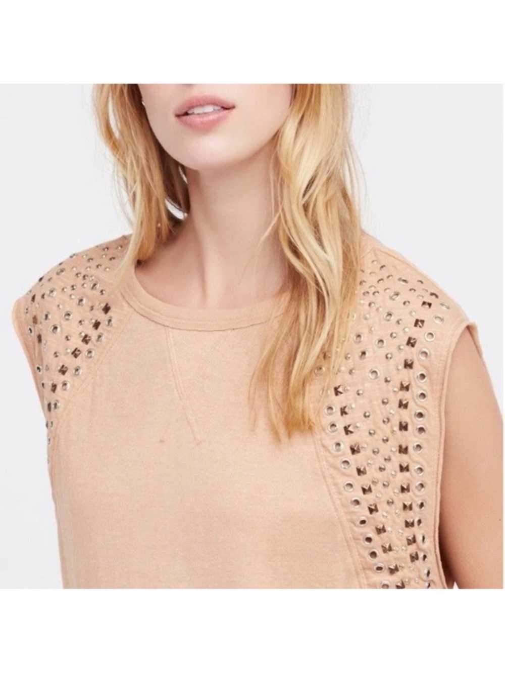 Free People Shooting Star XS Camel oversized Studded Tank Top